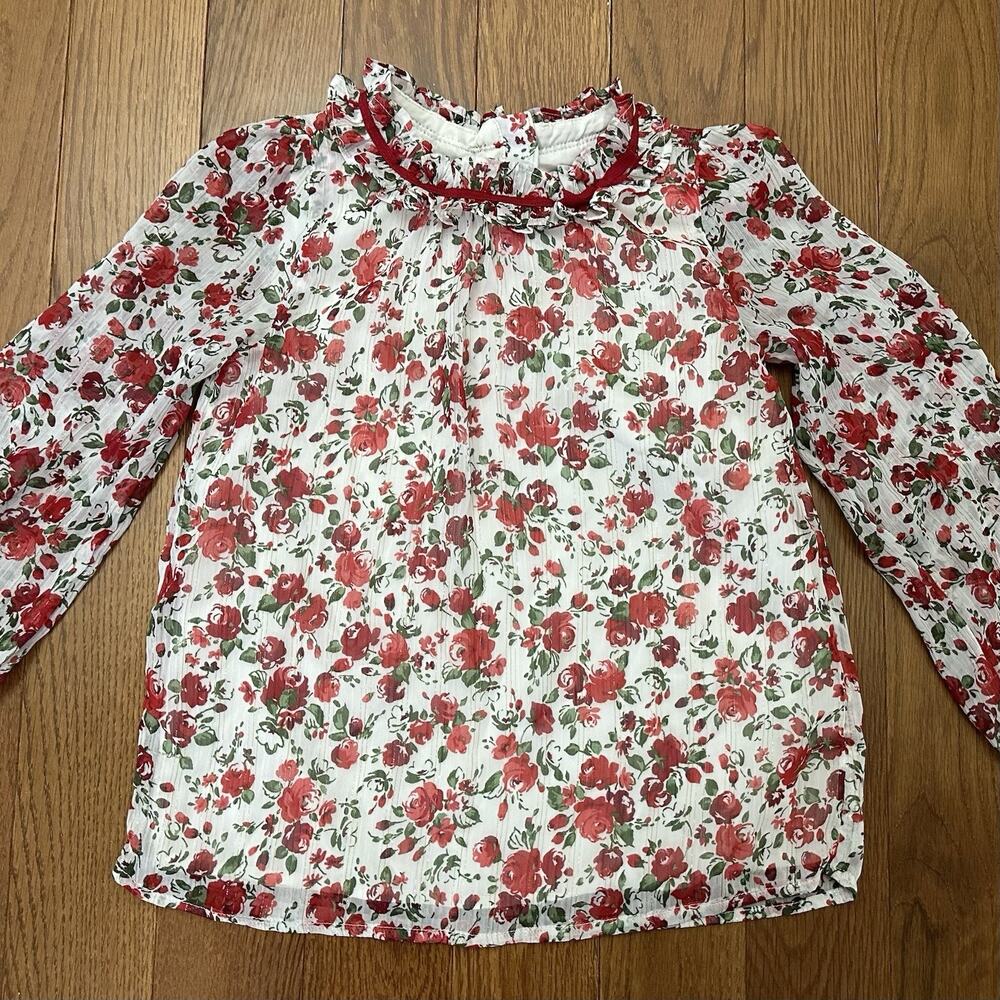 Janie and Jack Girls Floral‎ Chiffon Top Long Sleeve Fully Lined Holiday Size 7